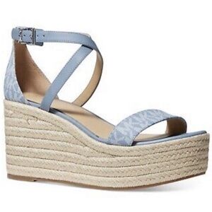 NWOB Michael Kors Women's Blue Wedge Sandals Serena